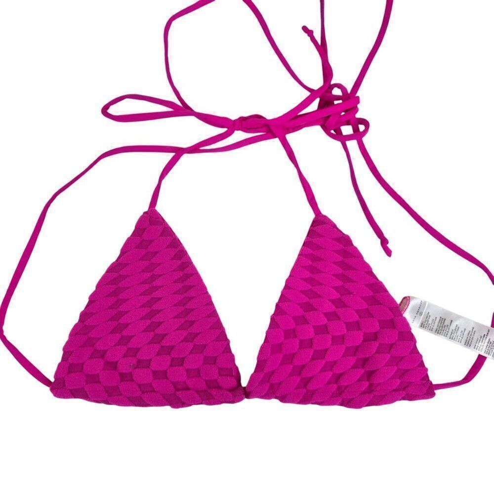 Good American Hot Pink Woven Triangle Bikini Top Womens Size 2 Swimwear
